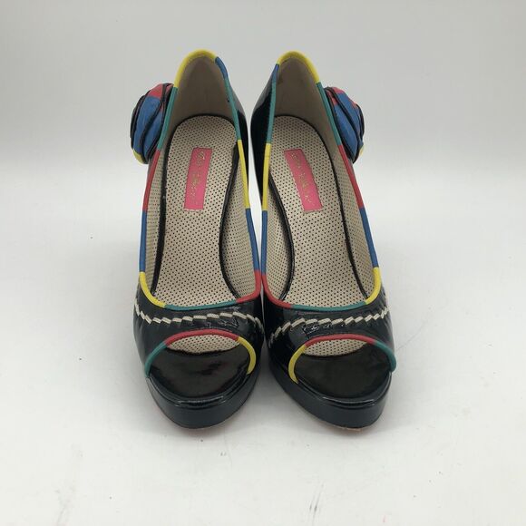 Betsey Johnson Black Womens 7.5 Open Peep Toe High Heels Shoes Multicolor Floral - Picture 11 of 16